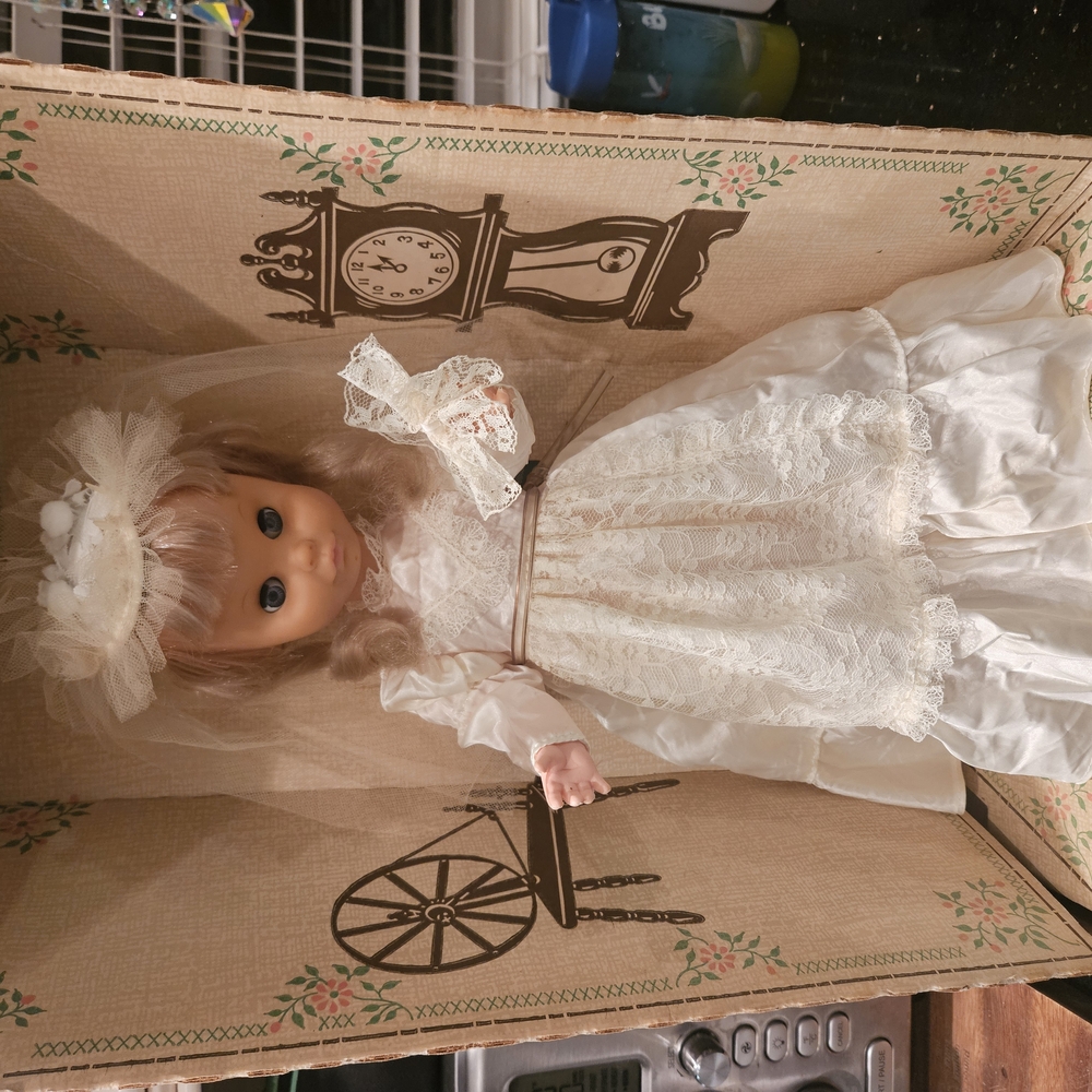 Elegant White Bride Doll with Lace Dress and Display Box